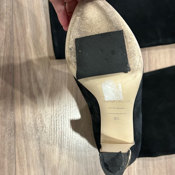 SERGIO ROSSI Suede Knee High Boots Black 9cm - Picture 7 of 9